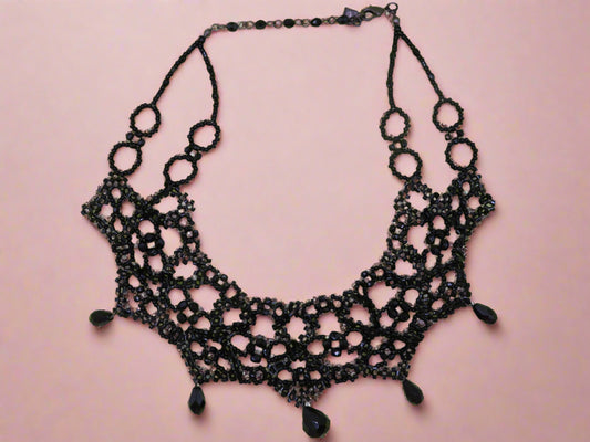 Vintage Gothic Black Glass Crystal Collar Necklace