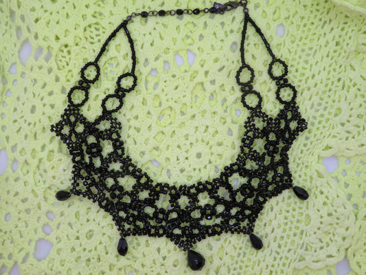 Vintage Gothic Black Glass Crystal Collar Necklace