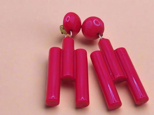Vintage Huge Cubist Column Clip On Earrings