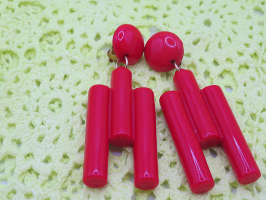 Vintage Huge Cubist Column Clip On Earrings