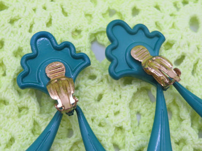 Vintage Huge Rococo Teal Clip On Earrings