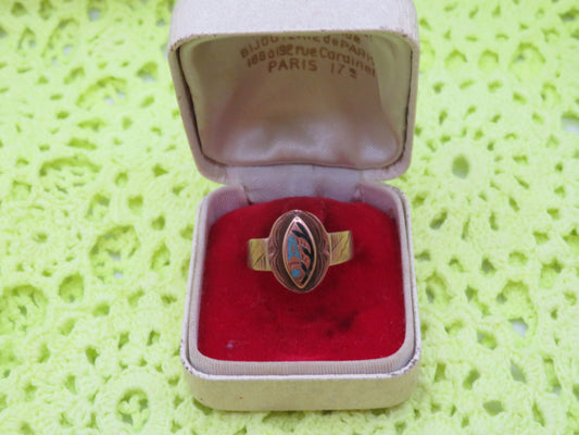 Antique 10K Gold Enamel Italian Bourbon Era Sentimental Ring