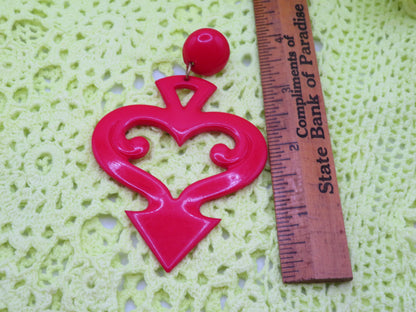 Vintage Huge Devil's Tail Heart Clip On Earrings