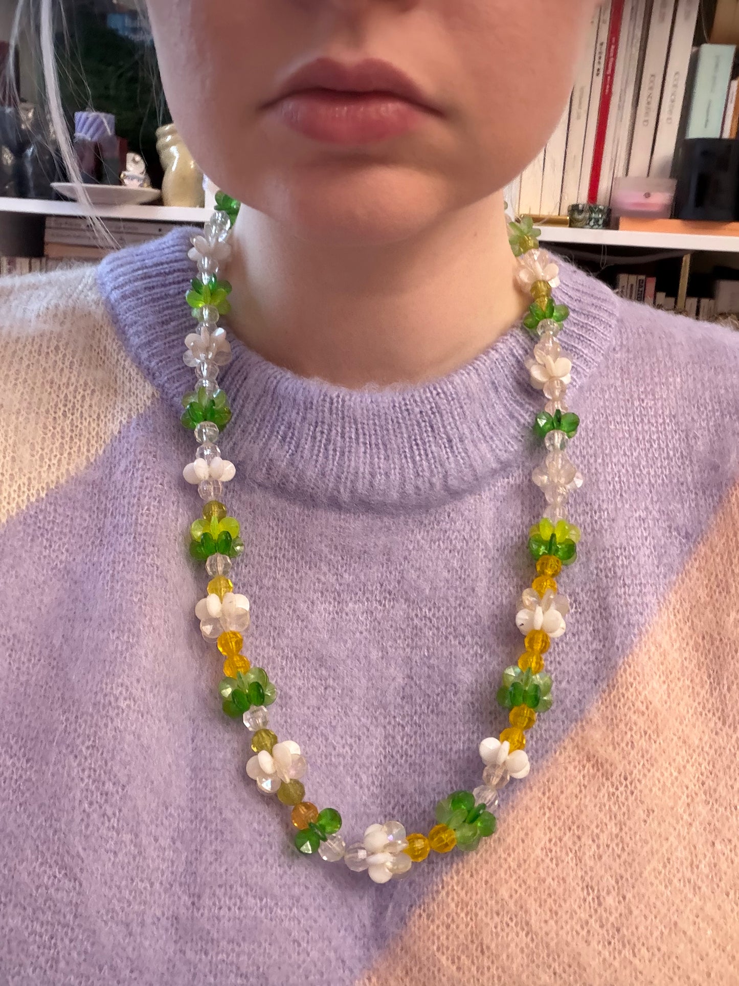 Iris Apfel's Vintage Chunky Green Flower Lucite Necklace