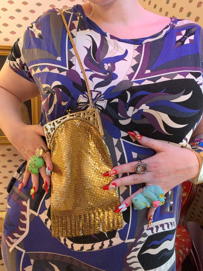 Vintage Whiting & Davis Gold Mesh Chainmail Fringe Bag