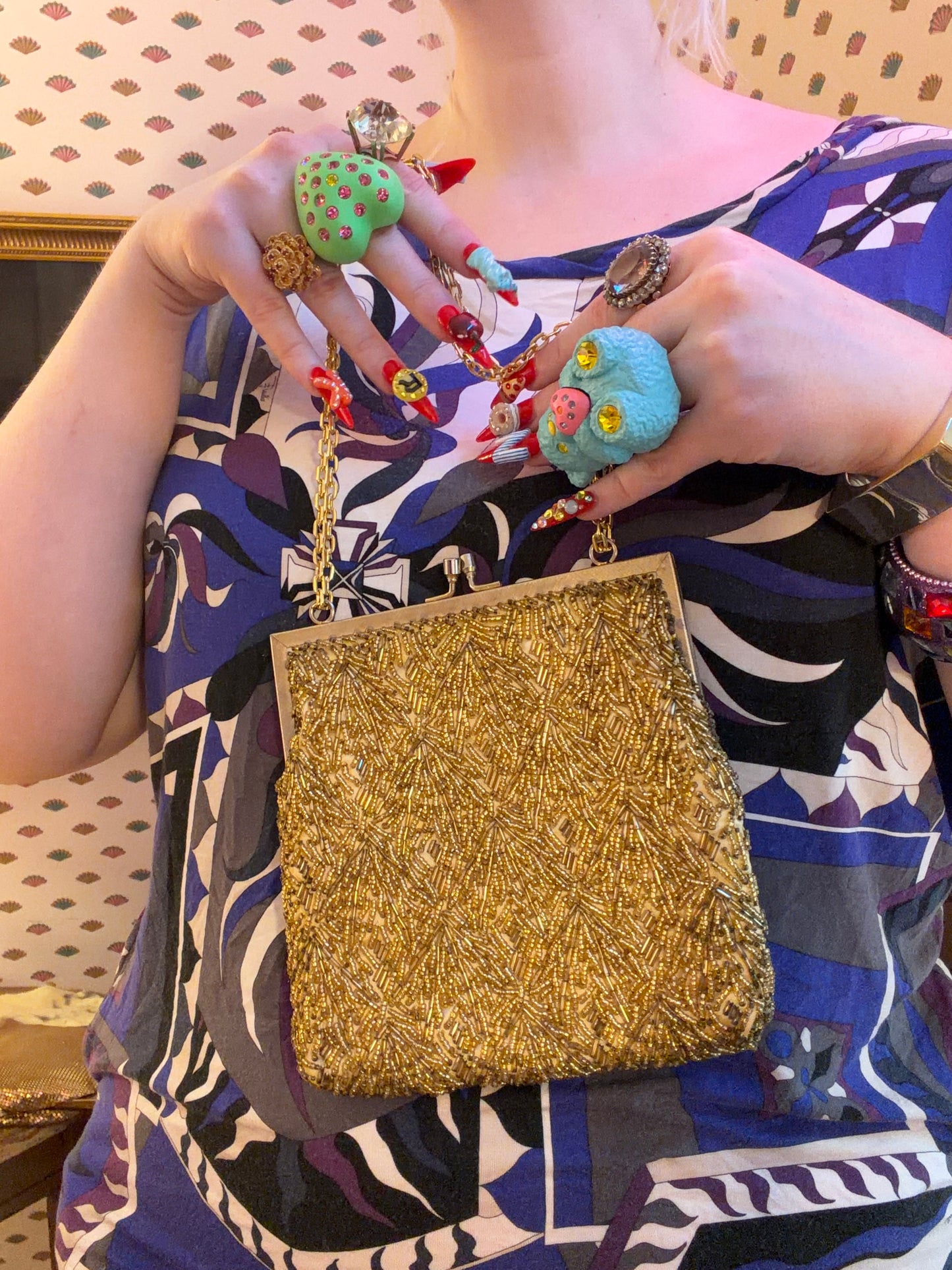 Vintage Golden Midcentury Beaded Frame Bag