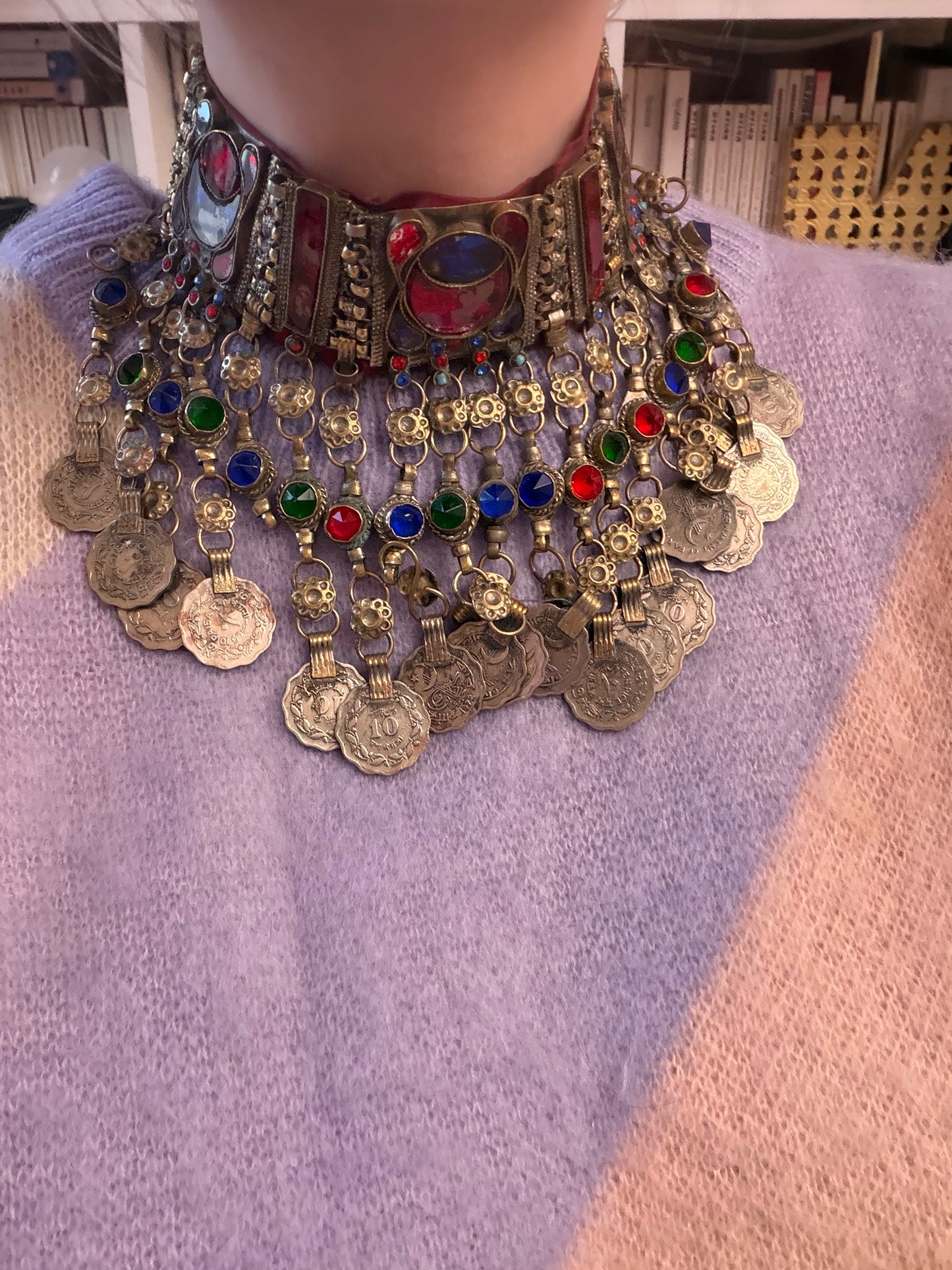 Iris Apfel's Vintage Antiqued Kuchi Ornate Rainbow Coin Necklace