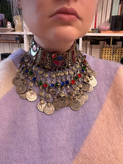 Iris Apfel's Vintage Antiqued Kuchi Ornate Rainbow Coin Necklace