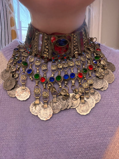 Iris Apfel's Vintage Antiqued Kuchi Ornate Rainbow Coin Necklace