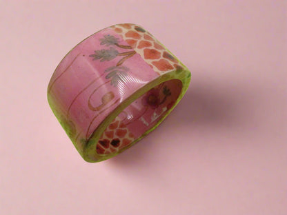 Iris Apfel's Vintage Pink Chunky Collage Flower Bangle