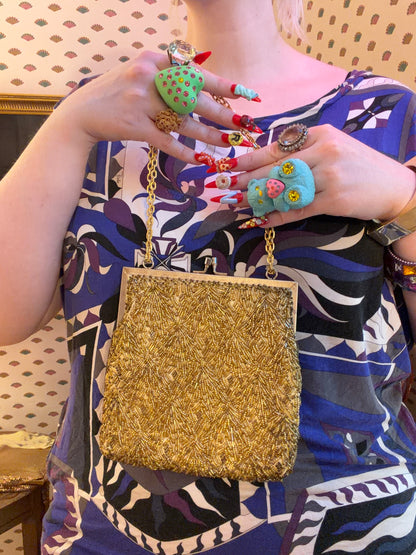 Vintage Golden Midcentury Beaded Frame Bag