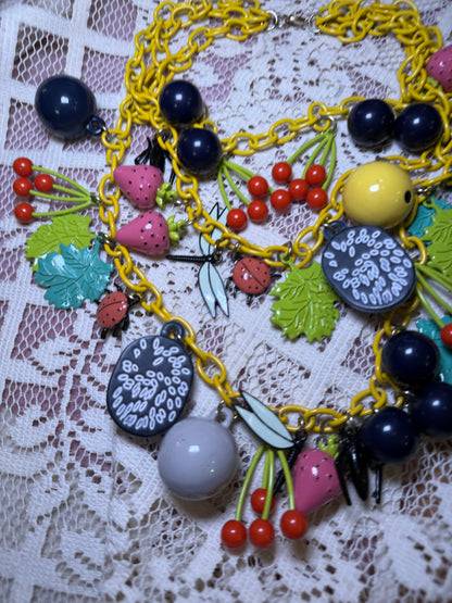 RARE Vintage Fruit Salad Charm Necklace