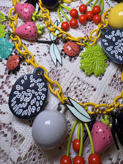 RARE Vintage Fruit Salad Charm Necklace