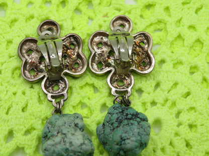 Vintage Stephen Dweck Sterling Silver Turquoise Drop Clip On Earrings
