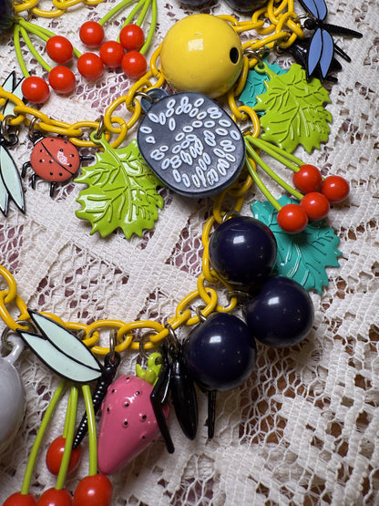 RARE Vintage Fruit Salad Charm Necklace