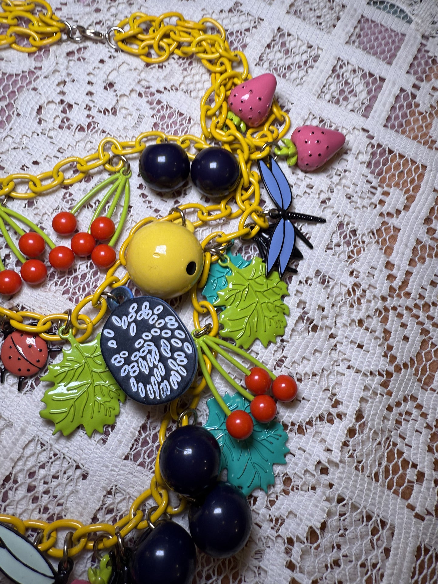 RARE Vintage Fruit Salad Charm Necklace