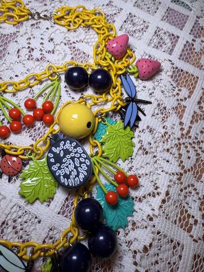 RARE Vintage Fruit Salad Charm Necklace