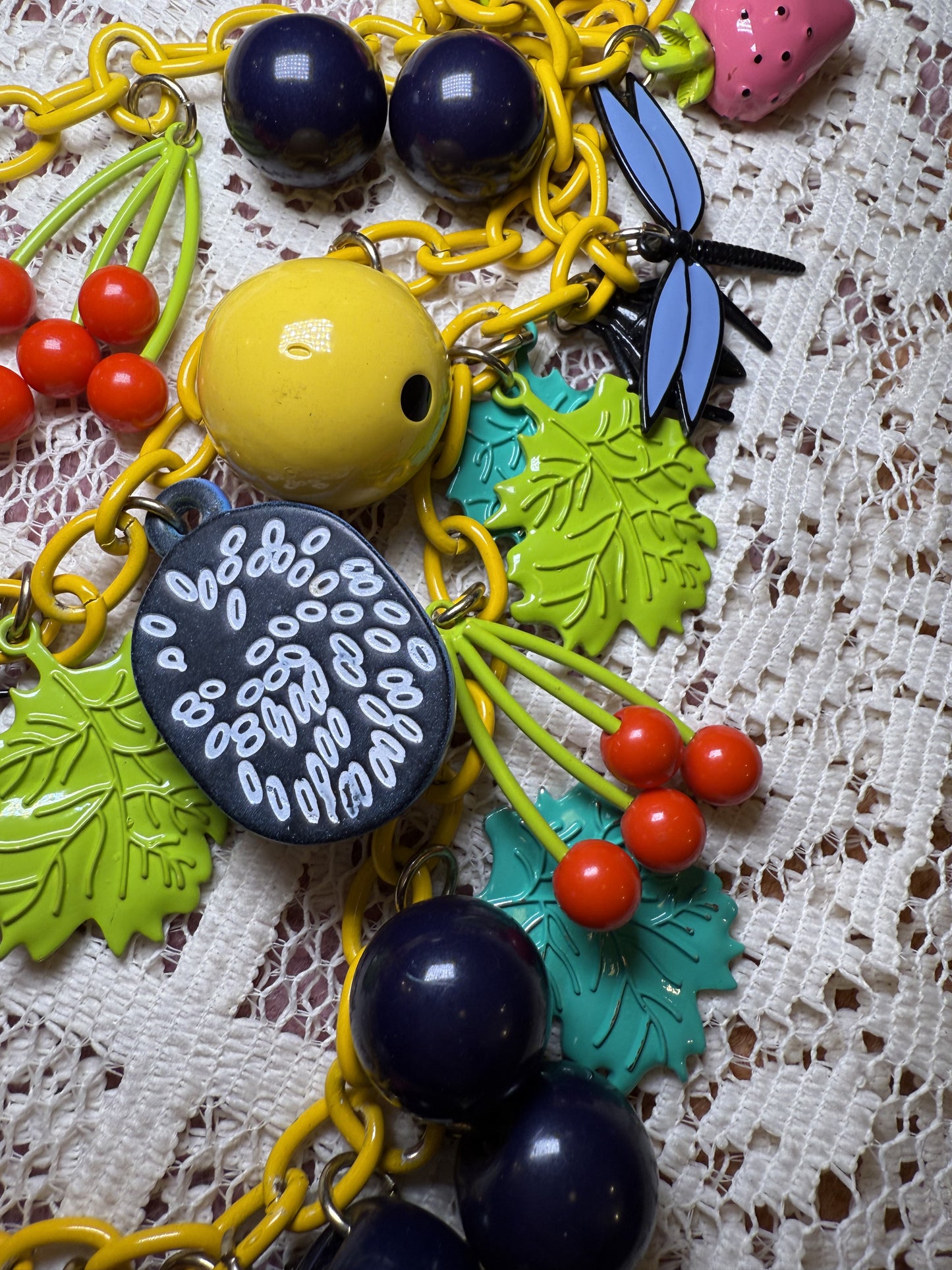 RARE Vintage Fruit Salad Charm Necklace