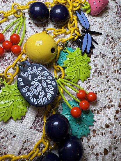 RARE Vintage Fruit Salad Charm Necklace