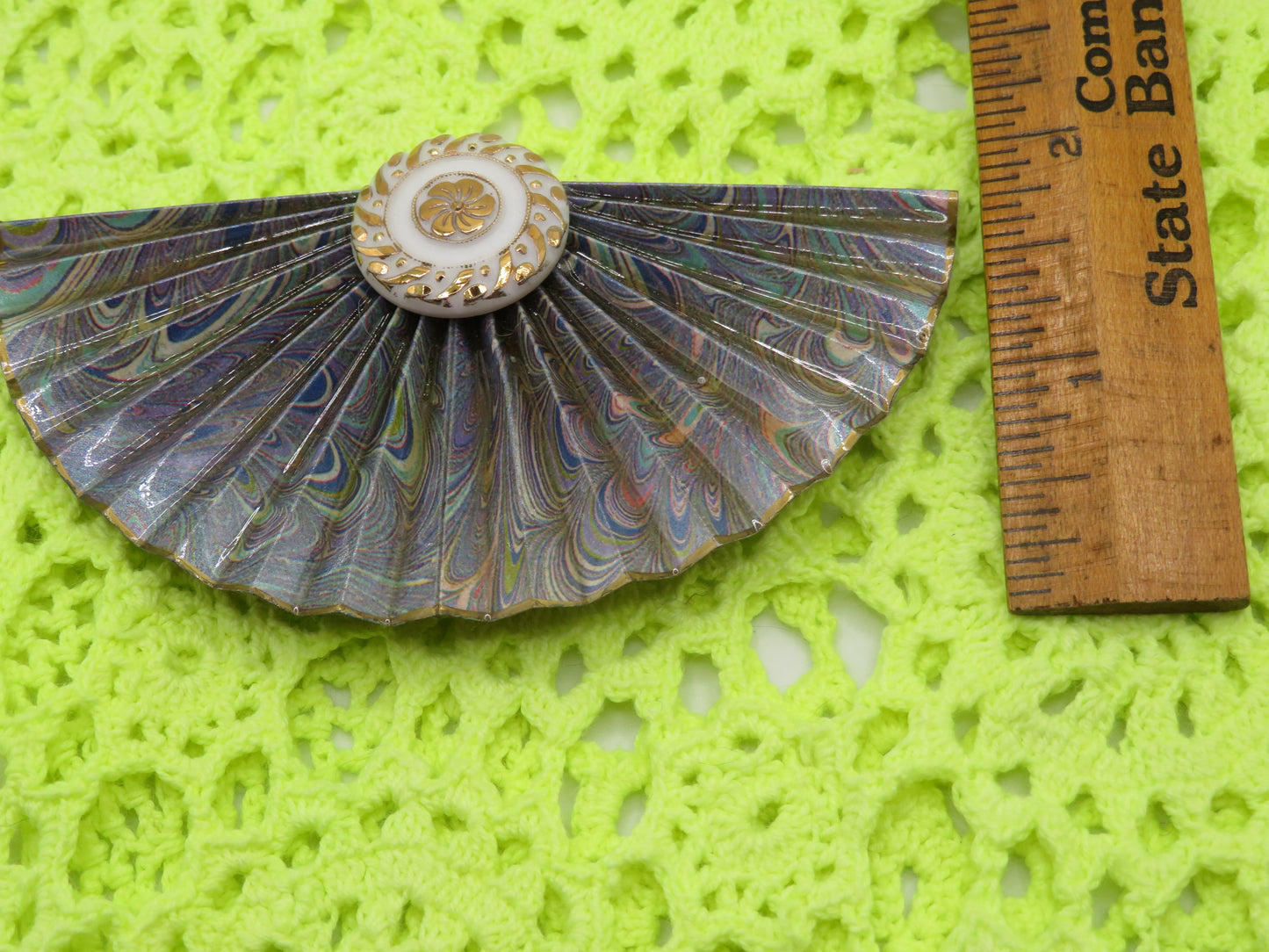 Vintage Huge Metallic Retro Fan Brooch