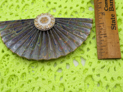 Vintage Huge Metallic Retro Fan Brooch