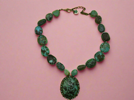 Vintage Chunky Turquoise Nugget Pendant Necklace