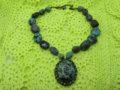 Vintage Chunky Turquoise Nugget Pendant Necklace