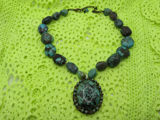 Vintage Chunky Turquoise Nugget Pendant Necklace