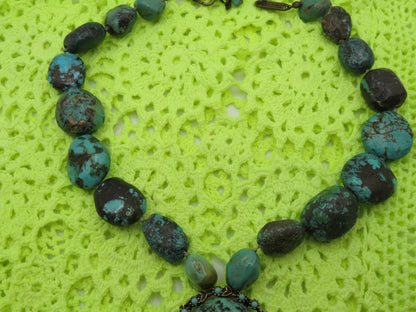 Vintage Chunky Turquoise Nugget Pendant Necklace
