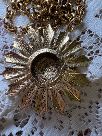 Gold Sunburst Flower Medallion Necklace