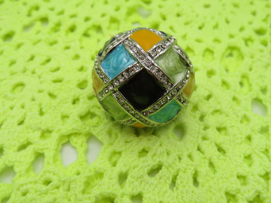 Vintage Huge Harlequin Enamel Cocktail Ring