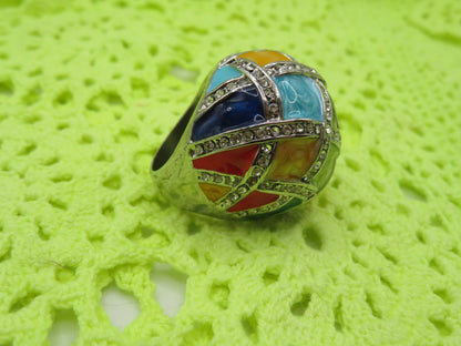 Vintage Huge Harlequin Enamel Cocktail Ring