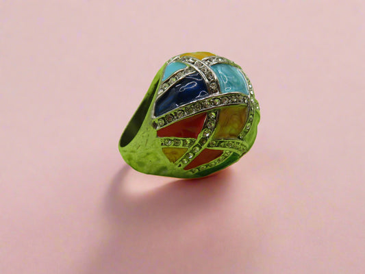 Vintage Huge Harlequin Enamel Cocktail Ring