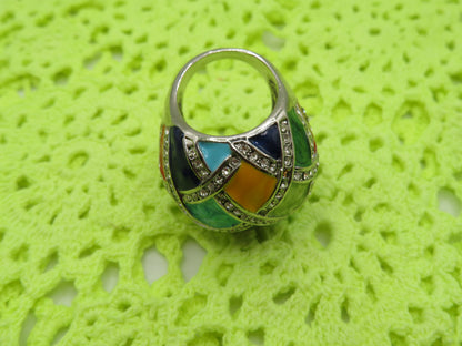 Vintage Huge Harlequin Enamel Cocktail Ring