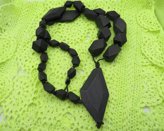 Vintage Carved Ebony Sculptural Necklace