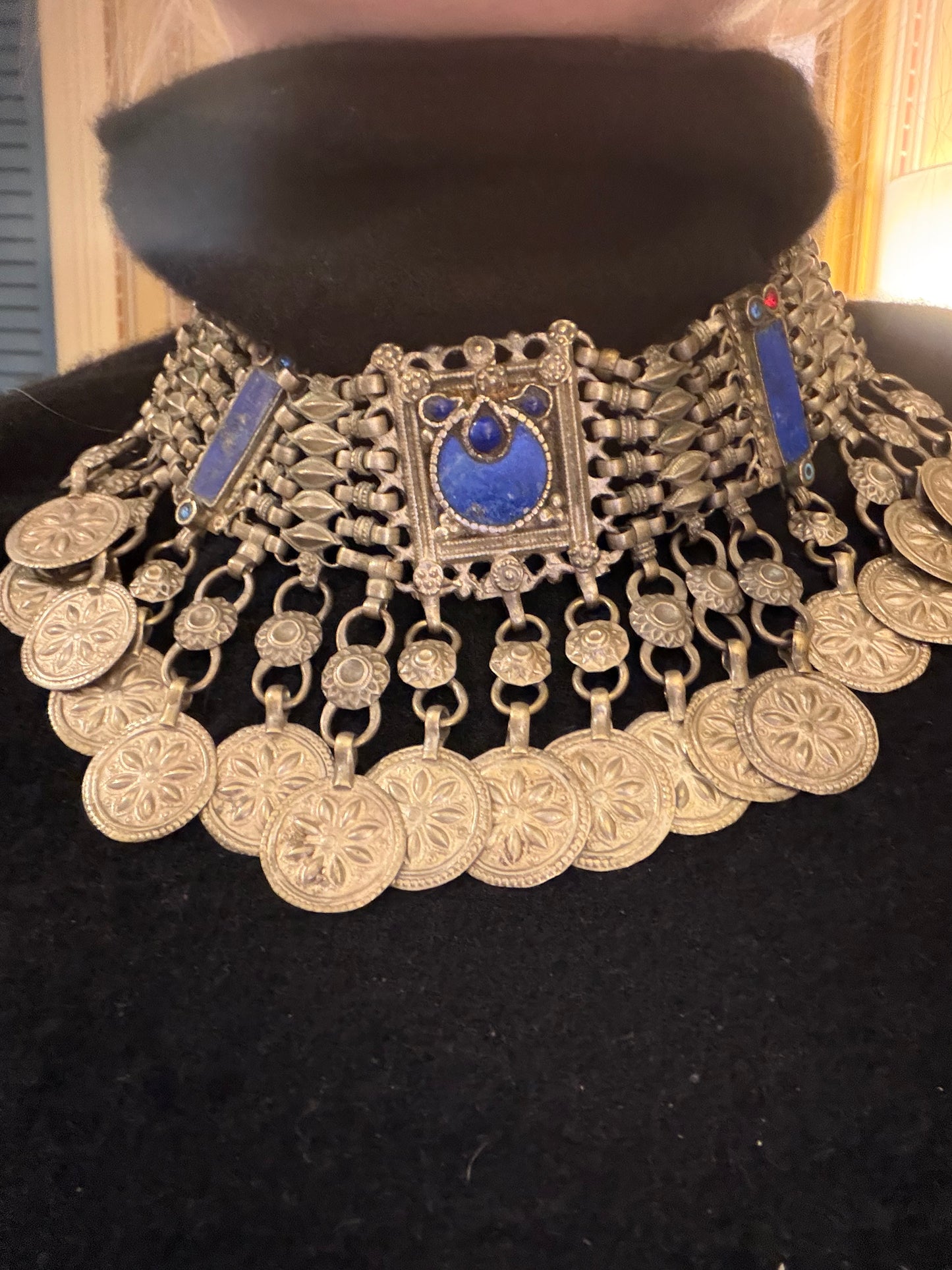 Iris Apfel's Vintage Antiqued Kuchi Lapis Lazuli Coin Necklace