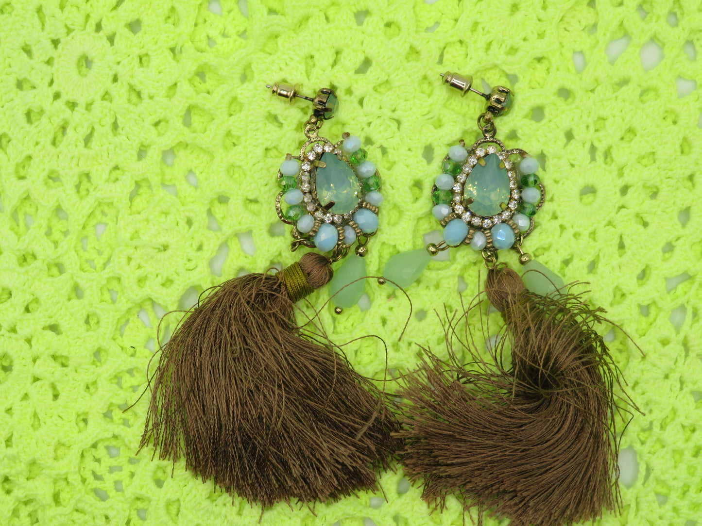 Iris Apfel's Minty Crystal Fringe Earrings