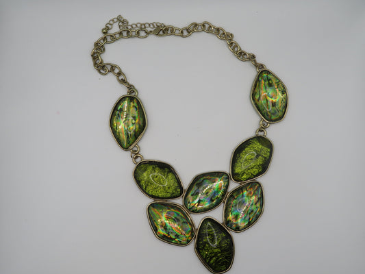 Vintage Chunky Green Metallic Rainbow Collar Necklace