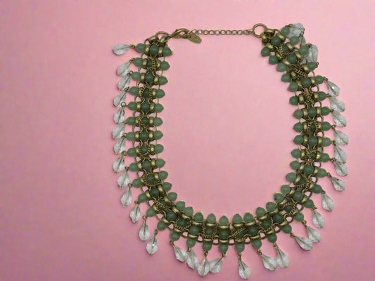 Vintage Jumbo Jade & Crystal Collar