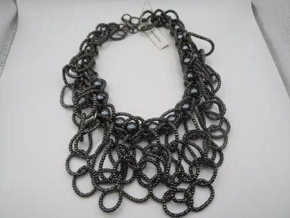 Vintage Gray Pearl Beaded Fringe Collar Necklace