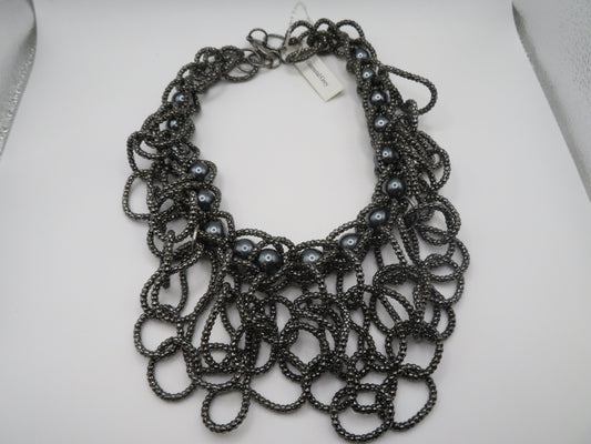 Vintage Gray Pearl Beaded Fringe Collar Necklace