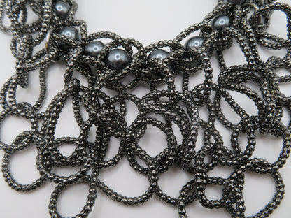 Vintage Gray Pearl Beaded Fringe Collar Necklace