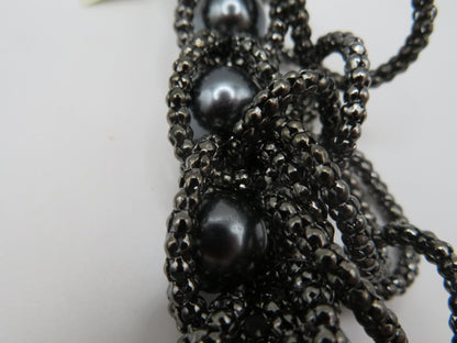 Vintage Gray Pearl Beaded Fringe Collar Necklace