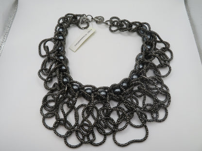 Vintage Gray Pearl Beaded Fringe Collar Necklace
