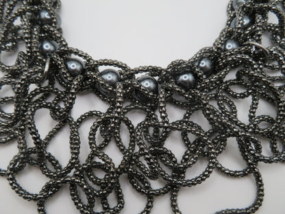 Vintage Gray Pearl Beaded Fringe Collar Necklace