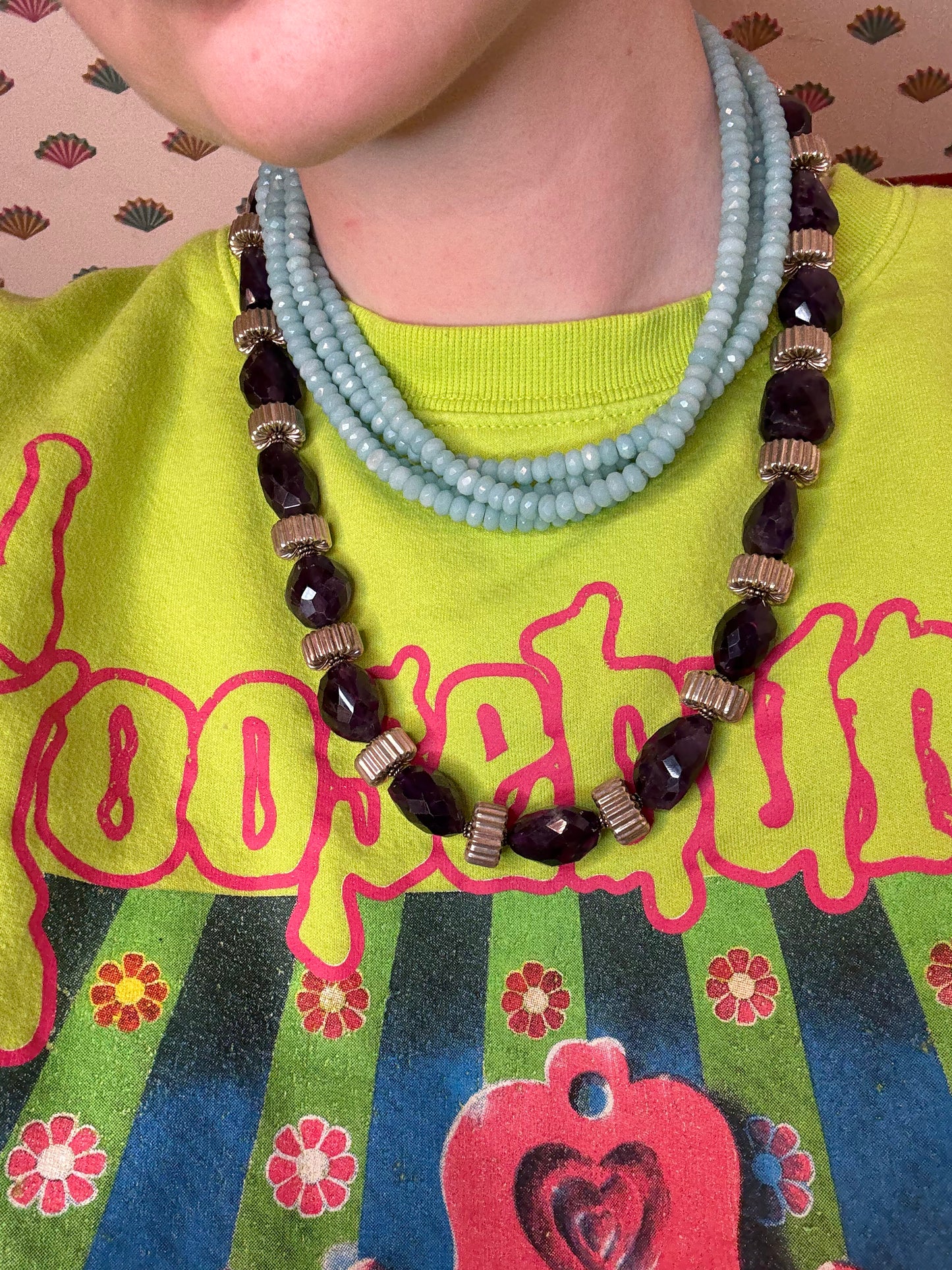 Vintage Aquamarine Gemstone 4-Strand Sterling Silver Necklace