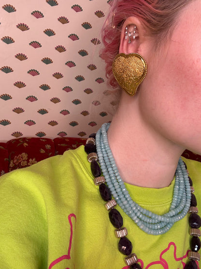 Vintage Yves Saint Laurent Chunky Heart Clip On Earrings