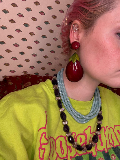 Vintage Rare Ciléa Paris Oversized Eggplant Clip On Earrings