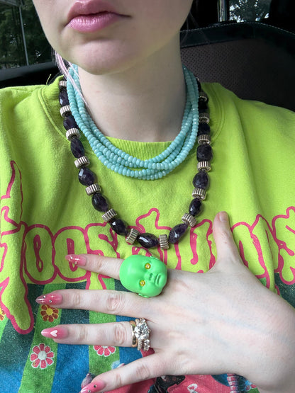 Vintage Aquamarine Gemstone 4-Strand Sterling Silver Necklace