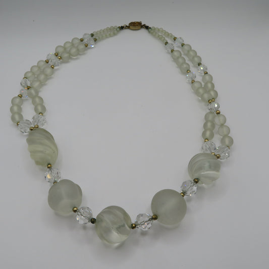 Vintage Frosted Glass & Crystal Sculptural Necklace